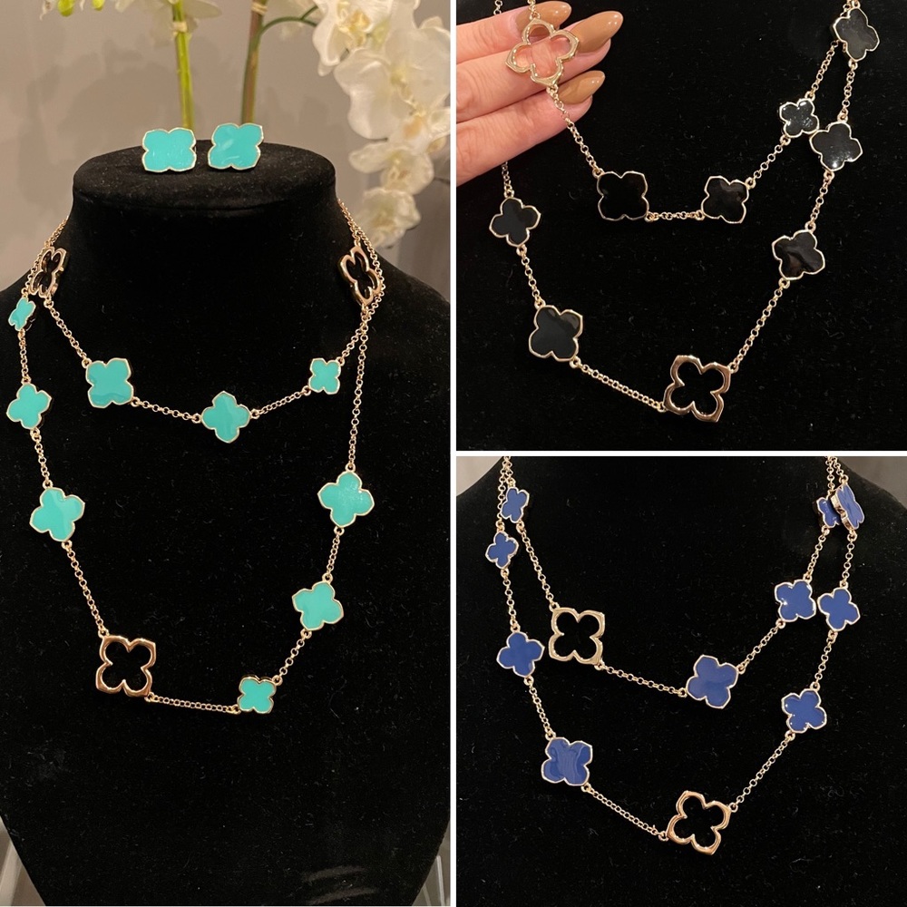 Clover Shaped Necklace With Earrings